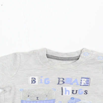 Close-up detail of George Baby Grey Basic T-Shirt, size 0-3, Months