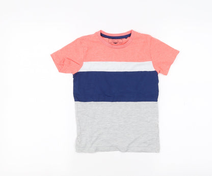 Additional front view of Next girls’ grey striped basic t-shirt, size 5-6, years