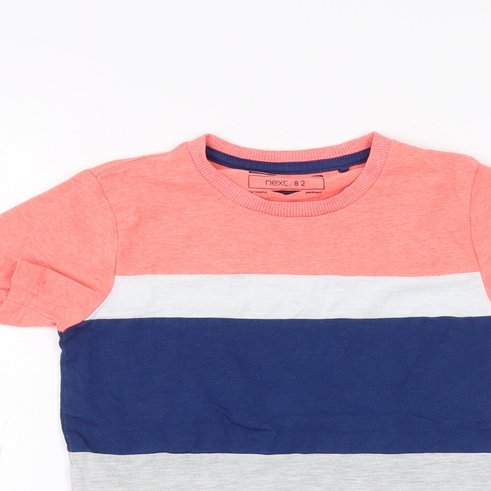 Close-up detail of Next girls’ grey striped basic t-shirt, size 5-6, years