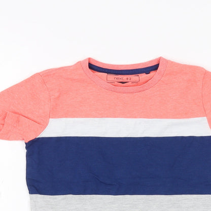 Close-up detail of Next girls’ grey striped basic t-shirt, size 5-6, years