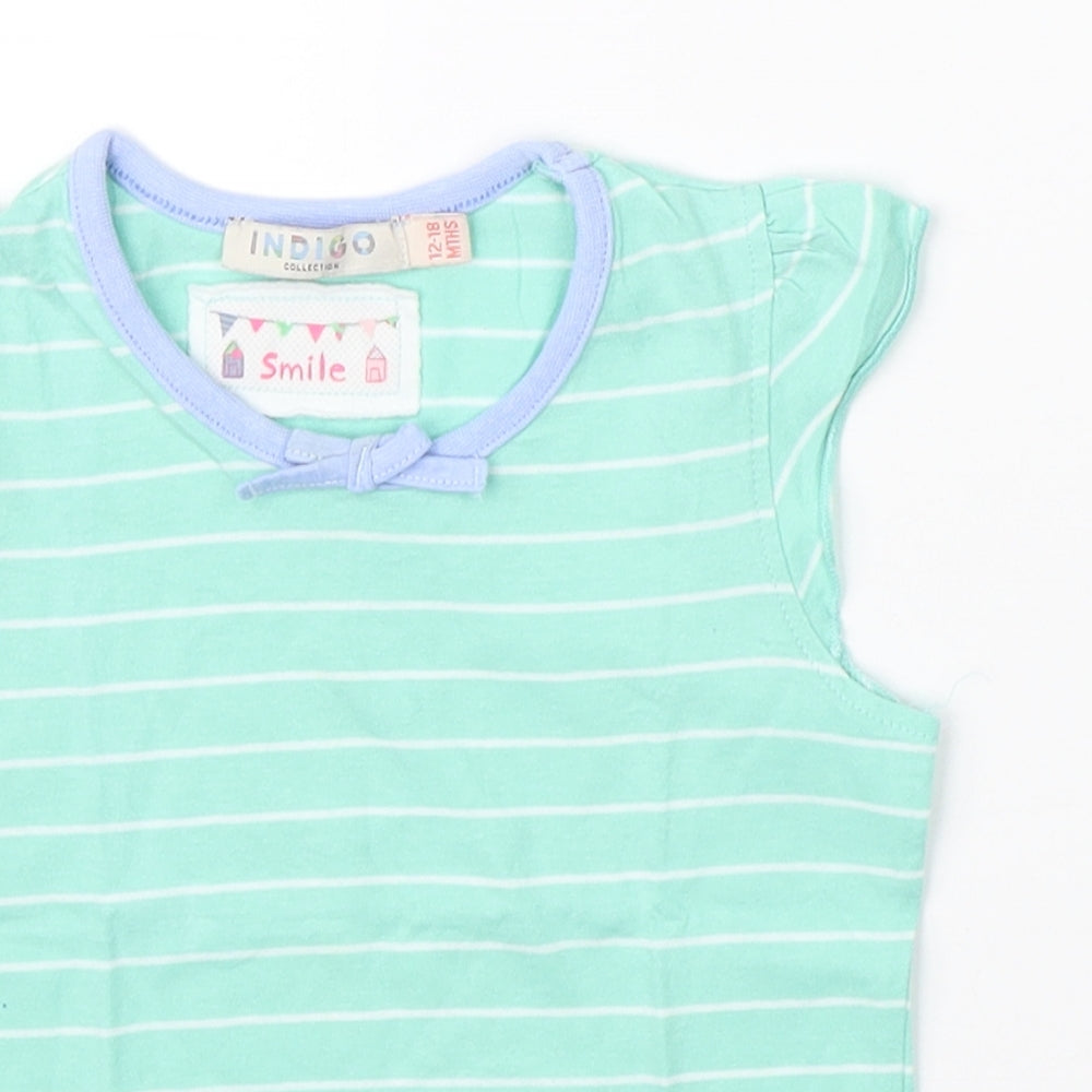 Indigo Girls Green Striped  Basic T-Shirt Size 12 Months