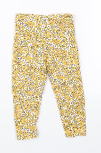 F&F Girls Yellow Floral   Pyjama Pants Size 6-9 Months