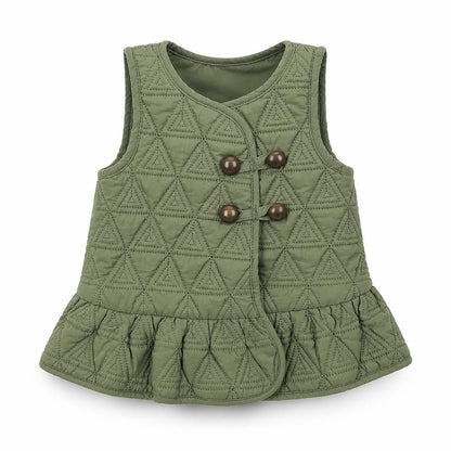 Front view of Aspen girls’ green shift, size 6-9, months