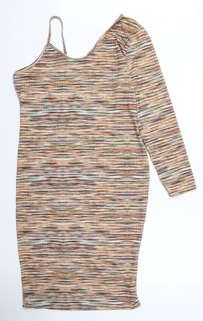 PRETTYLITTLETHING Womens Multicoloured Striped Rayon Pencil Dress  Size 14