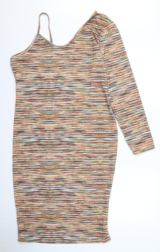 PRETTYLITTLETHING Womens Multicoloured Striped Rayon Pencil Dress  Size 14