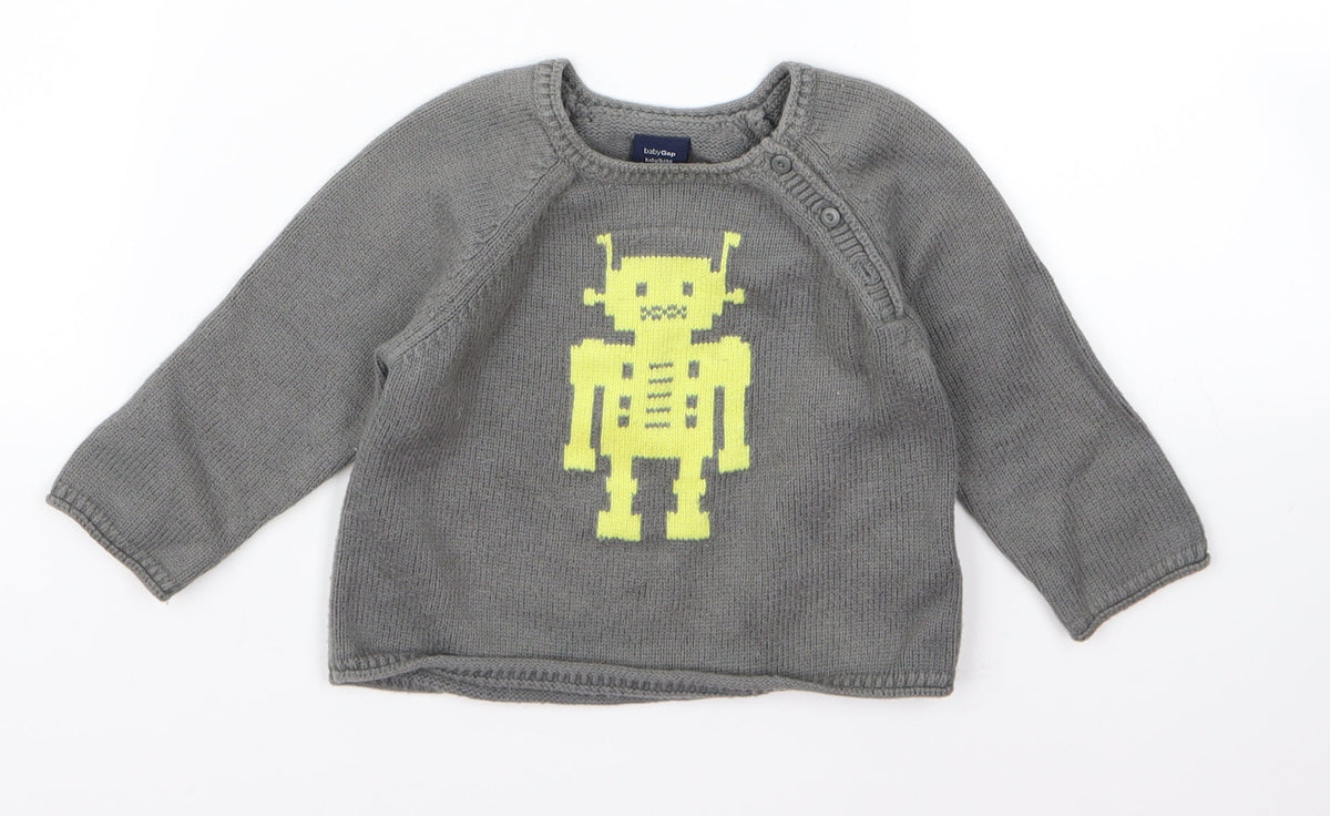 Additional front view of Gap Baby Grey jumper, size 6-9, Months - robot