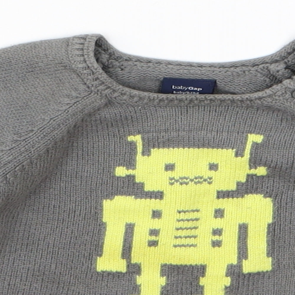 Close-up detail of Gap Baby Grey jumper, size 6-9, Months - robot