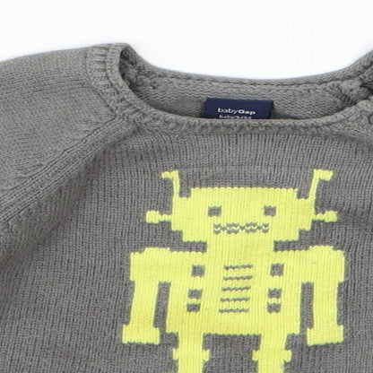 Close-up detail of Gap Baby Grey jumper, size 6-9, Months - robot