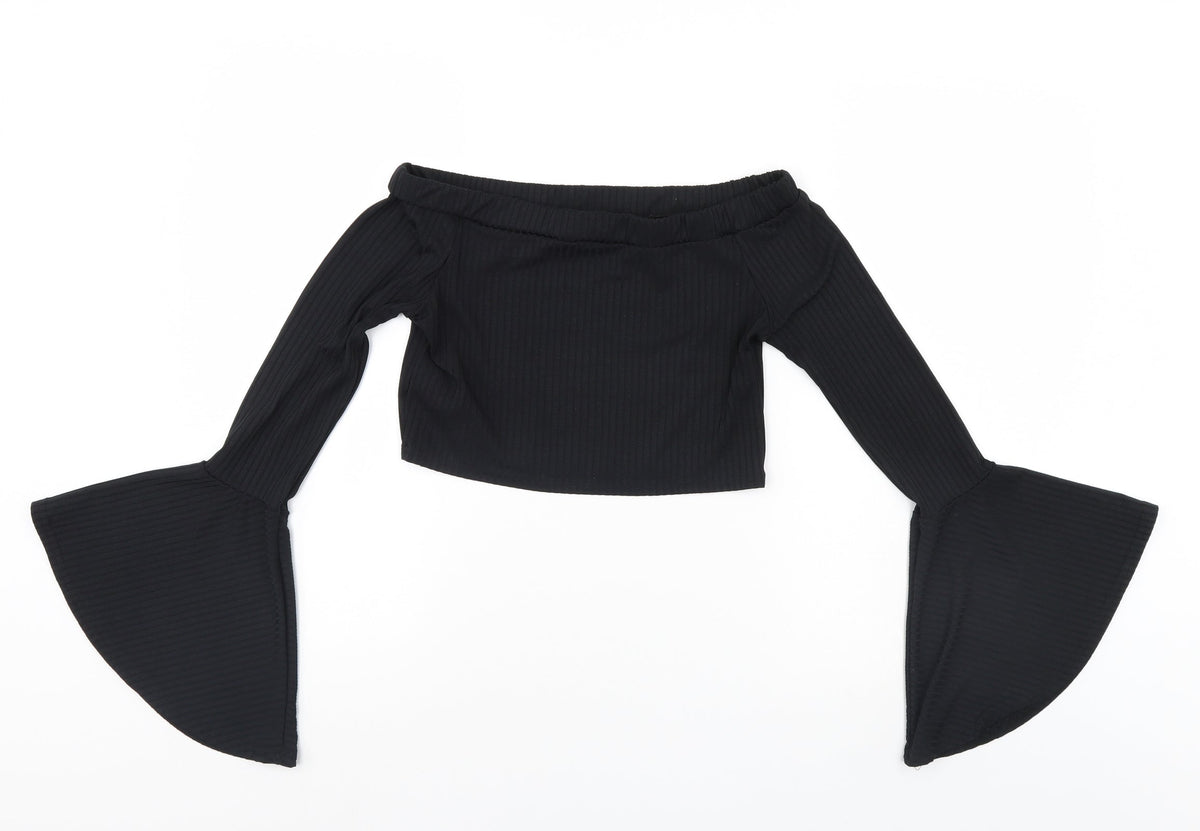 Back view of Missguided women’s black jumper, size UK 8, - crop top
