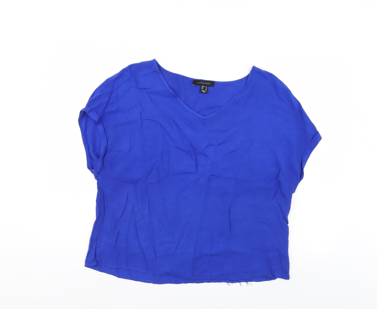 Front view of Atmosphere women’s blue basic blouse, size UK 14