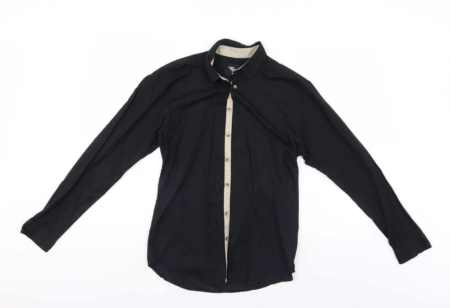 Mens UK Size S Cedar Wood State Black  Button-Up Long Sleeve Casual Shirt