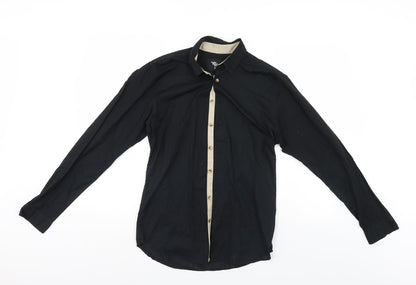 Mens UK Size S Cedar Wood State Black  Button-Up Long Sleeve Casual Shirt