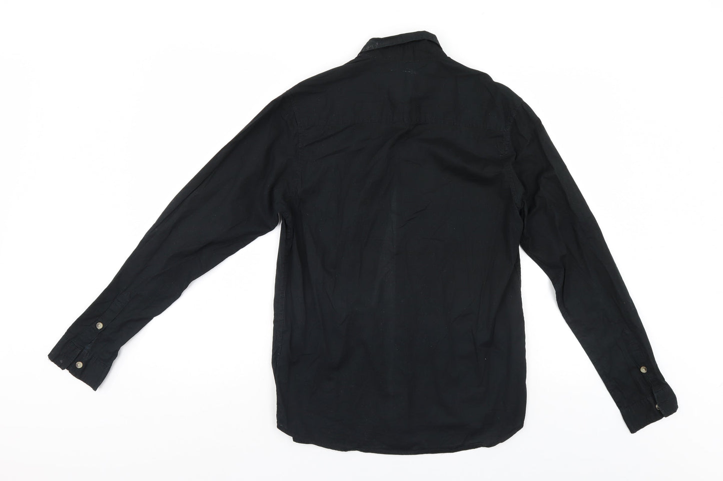 Mens UK Size S Cedar Wood State Black  Button-Up Long Sleeve Casual Shirt
