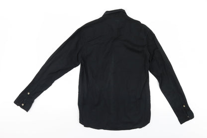 Mens UK Size S Cedar Wood State Black  Button-Up Long Sleeve Casual Shirt