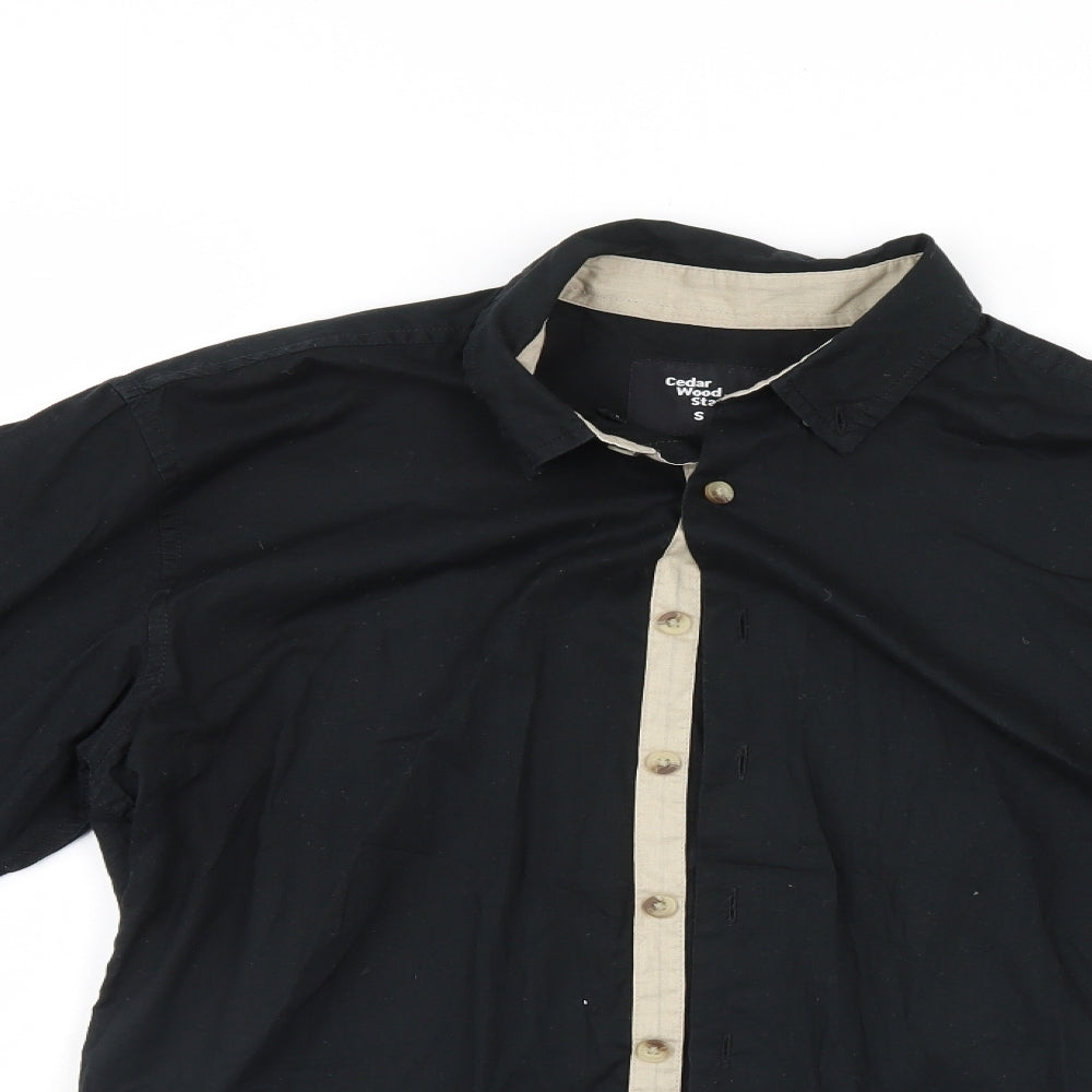 Mens UK Size S Cedar Wood State Black  Button-Up Long Sleeve Casual Shirt