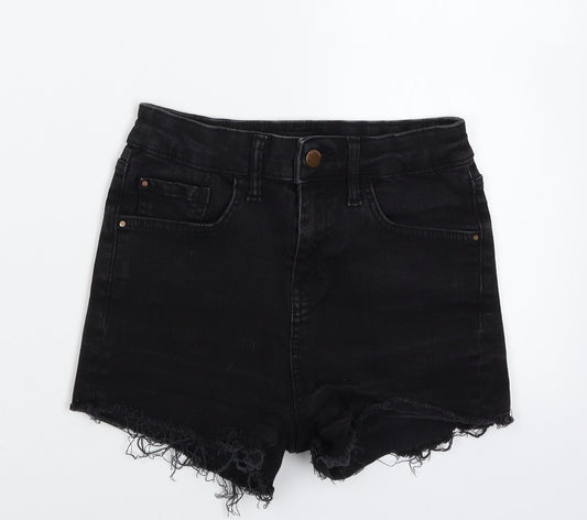 River Island Womens Black  Denim Hot Pants Shorts Size 8