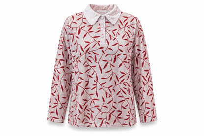 Neuville Womens Red Floral Velvet Basic Polo Size 12