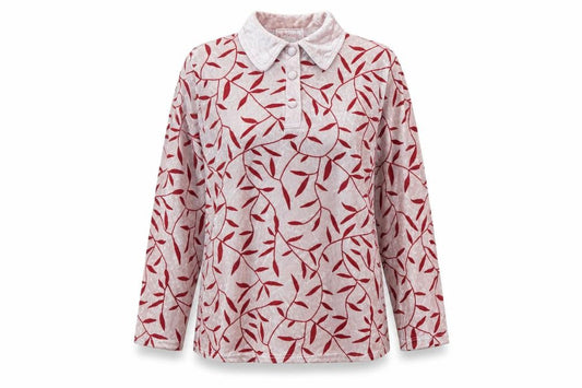 Neuville Womens Red Floral Velvet Basic Polo Size 12