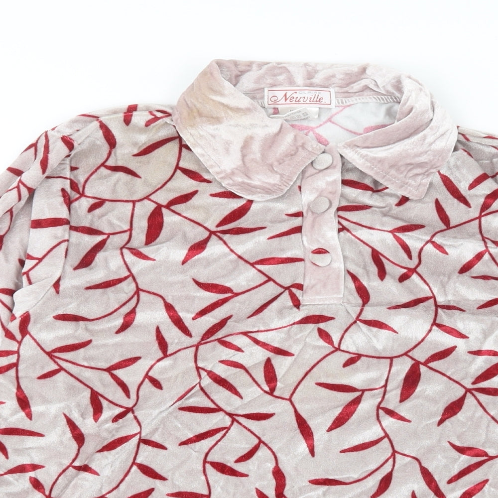 Neuville Womens Red Floral Velvet Basic Polo Size 12