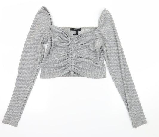 FOREVER 21 Womens Grey  Jersey Basic T-Shirt Size M  - Ruched