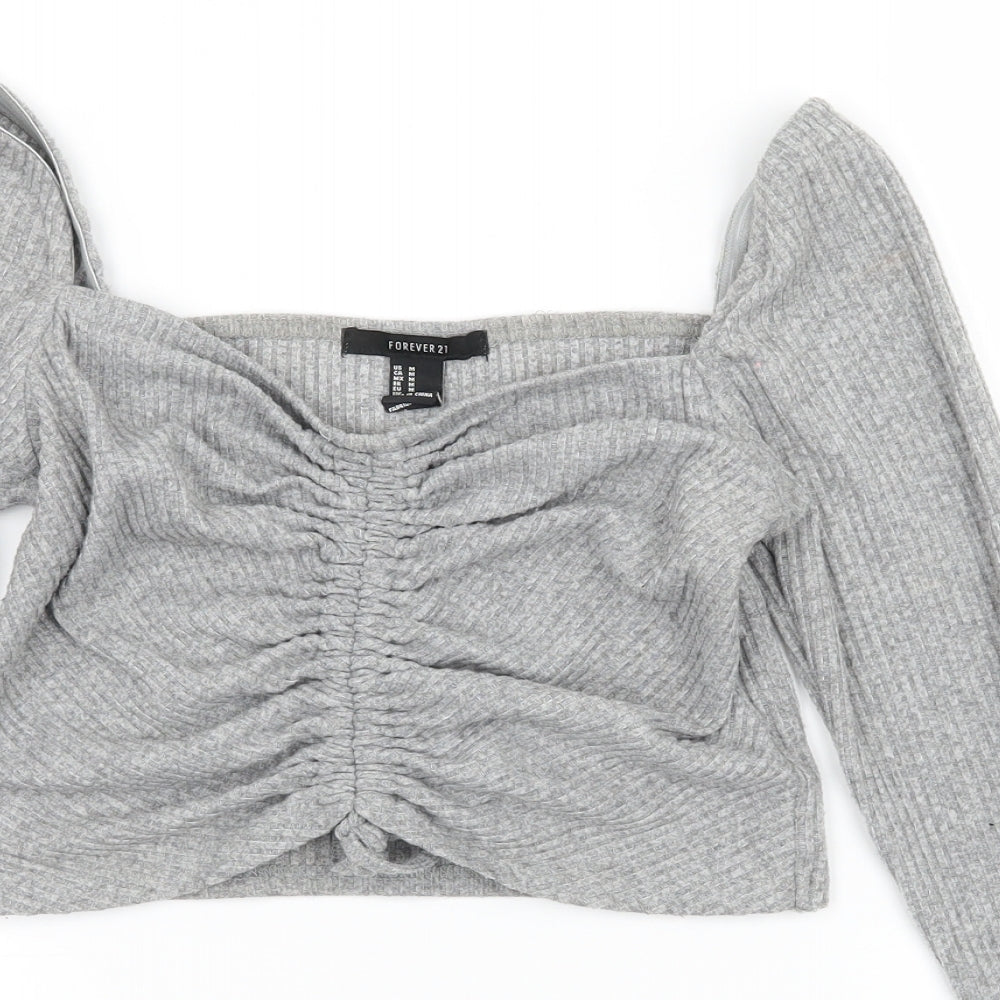 FOREVER 21 Womens Grey  Jersey Basic T-Shirt Size M  - Ruched