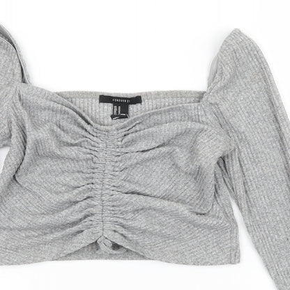 FOREVER 21 Womens Grey  Jersey Basic T-Shirt Size M  - Ruched