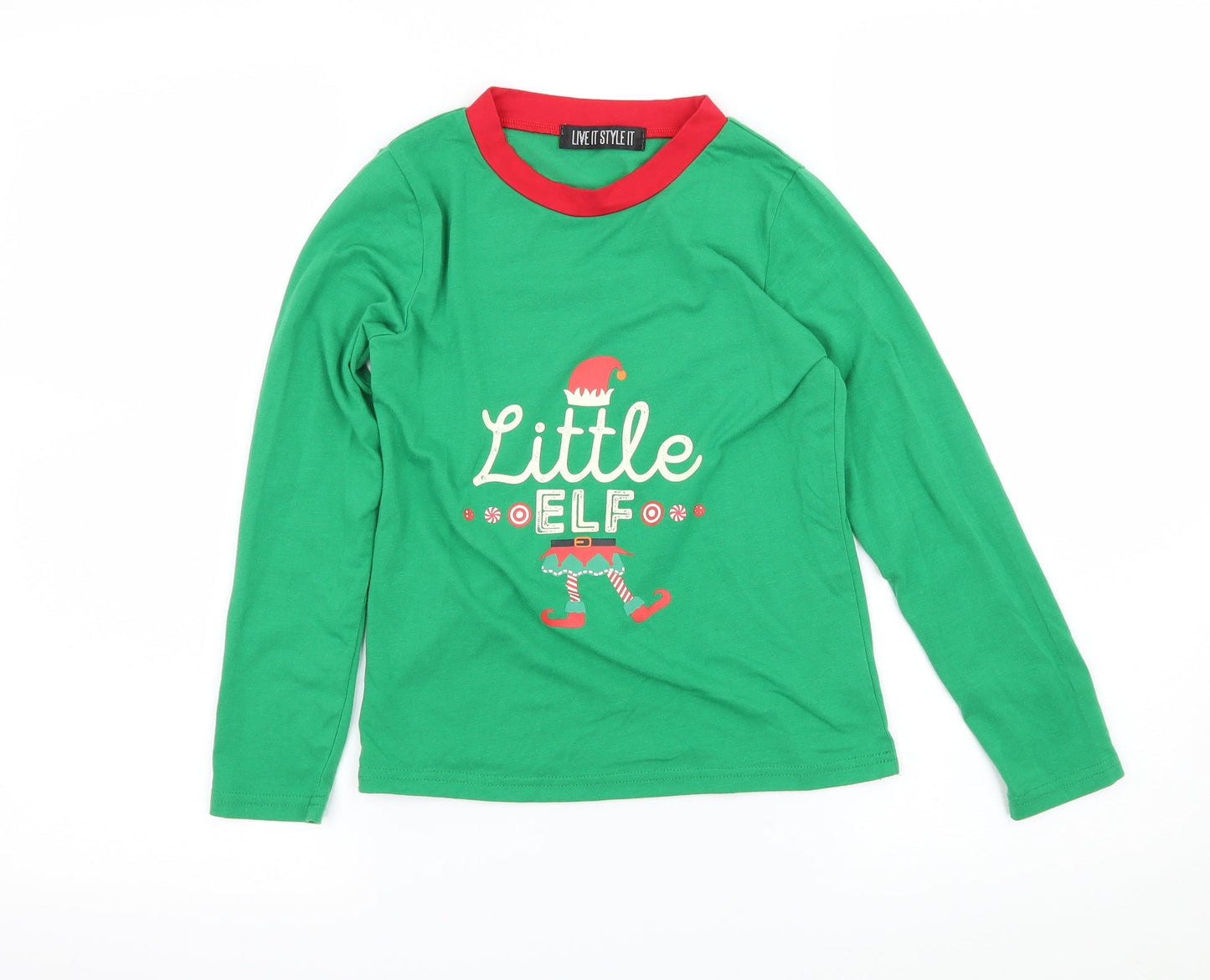 Live It Style It Girls Green Striped Jersey Top Pyjama Set Size 5-6 Years  - Little Elf