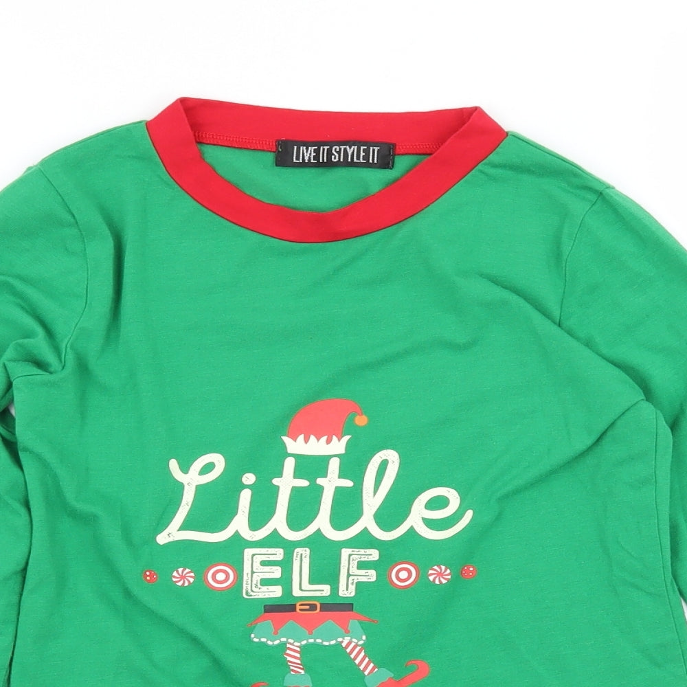 Live It Style It Girls Green Striped Jersey Top Pyjama Set Size 5-6 Years  - Little Elf