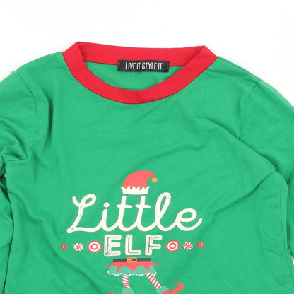 Live It Style It Girls Green Striped Jersey Top Pyjama Set Size 5-6 Years  - Little Elf