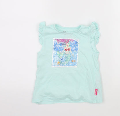 Emoji Girls Blue  Jersey Basic T-Shirt Size 5-6 Years  - Mermaid Emoji