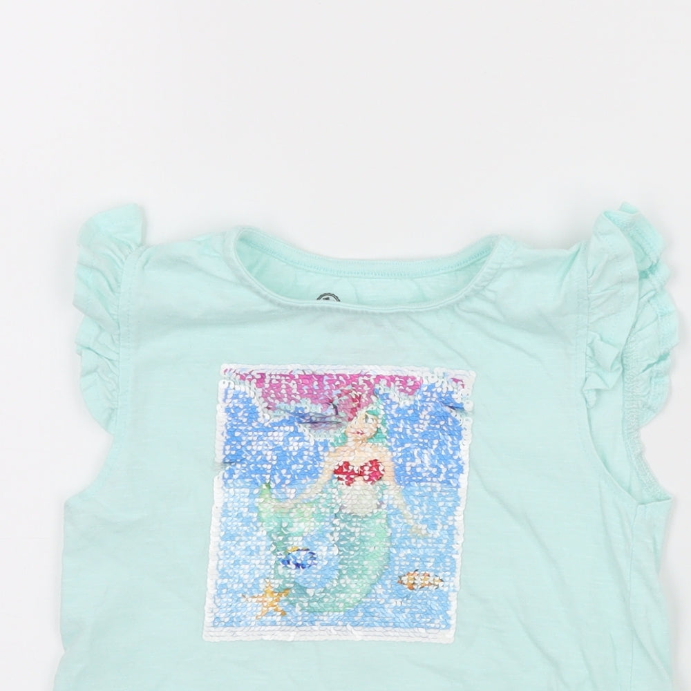 Emoji Girls Blue  Jersey Basic T-Shirt Size 5-6 Years  - Mermaid Emoji