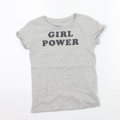 NEXT Girls Grey Geometric Jersey Basic T-Shirt Size 8 Years  - Girl Power