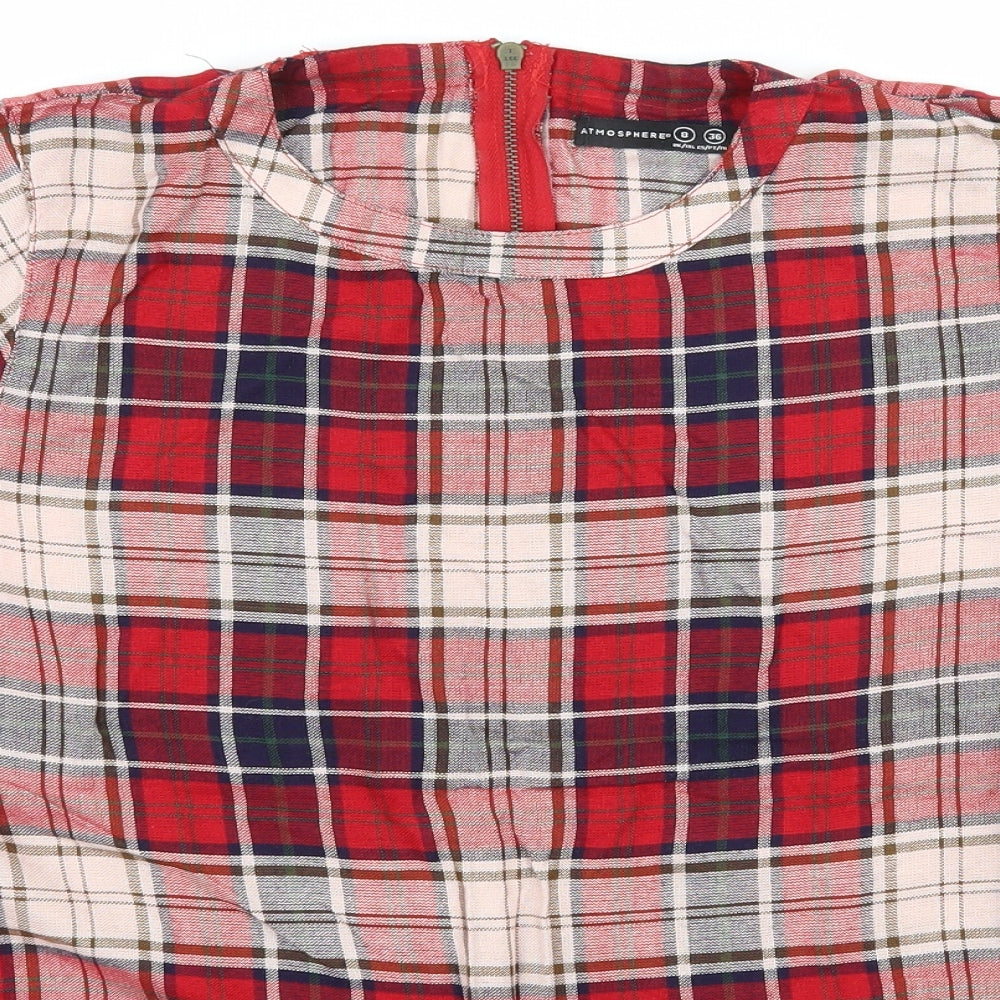 Atmosphere Womens Red Check  Basic Blouse Size 8