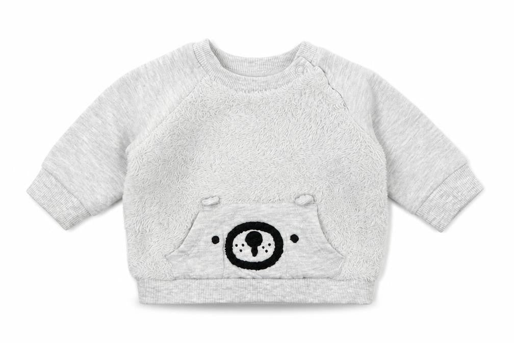 Front view of F&F Baby Grey Jersey jumper, size 0-3, Months - Bear