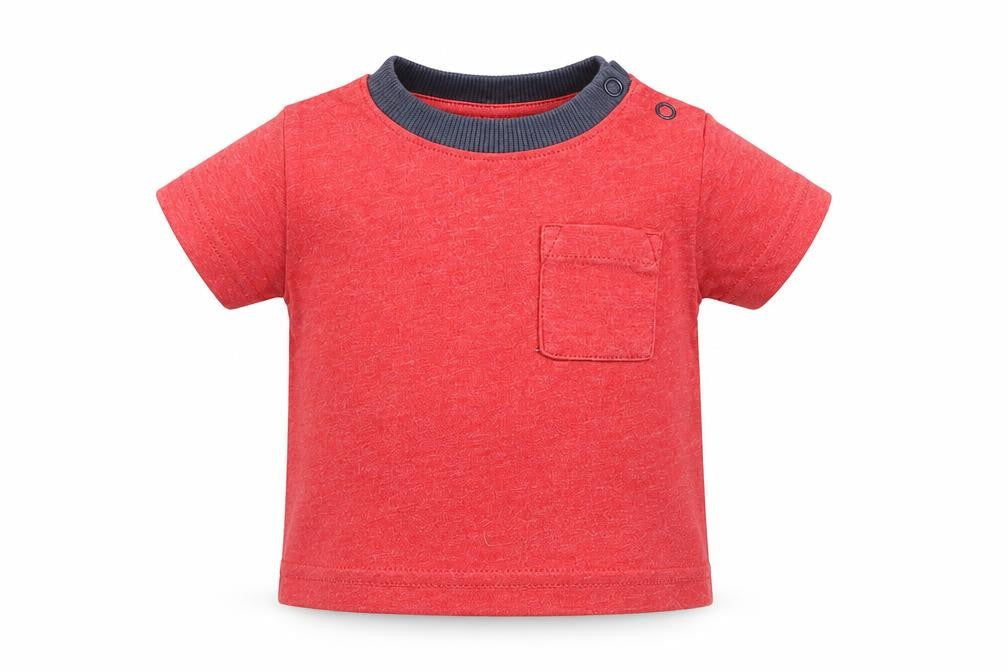 Front view of Nutmeg boys’ red jersey basic t-shirt, size 3-6, months