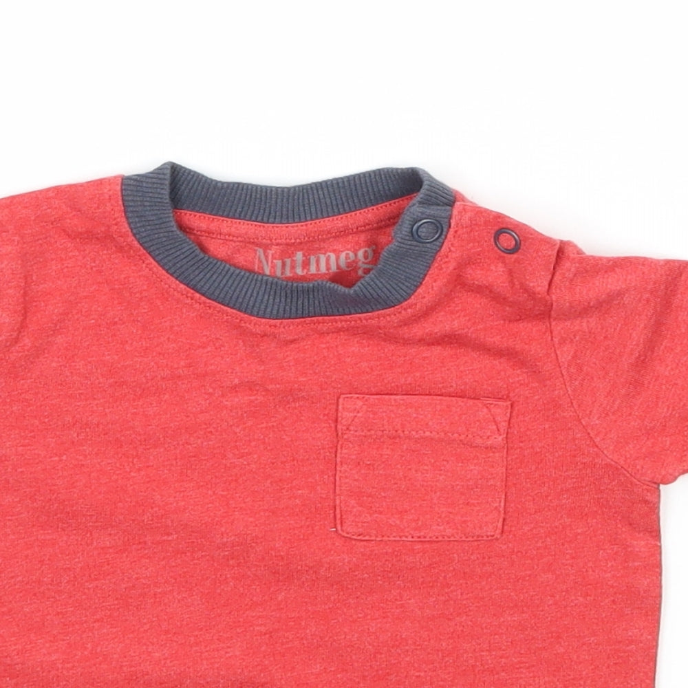 Close-up detail of Nutmeg boys’ red jersey basic t-shirt, size 3-6, months