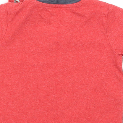 Brand and care label for Nutmeg boys’ red jersey basic t-shirt, size 3-6, months