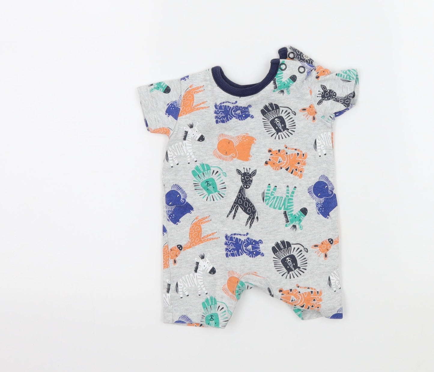 George Boys Grey Geometric Jersey Babygrow One-Piece Size Newborn  - Zoo Animals