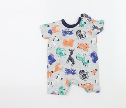 George Boys Grey Geometric Jersey Babygrow One-Piece Size Newborn  - Zoo Animals