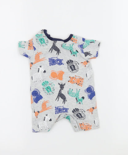 George Boys Grey Geometric Jersey Babygrow One-Piece Size Newborn  - Zoo Animals