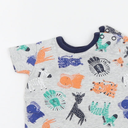 George Boys Grey Geometric Jersey Babygrow One-Piece Size Newborn  - Zoo Animals