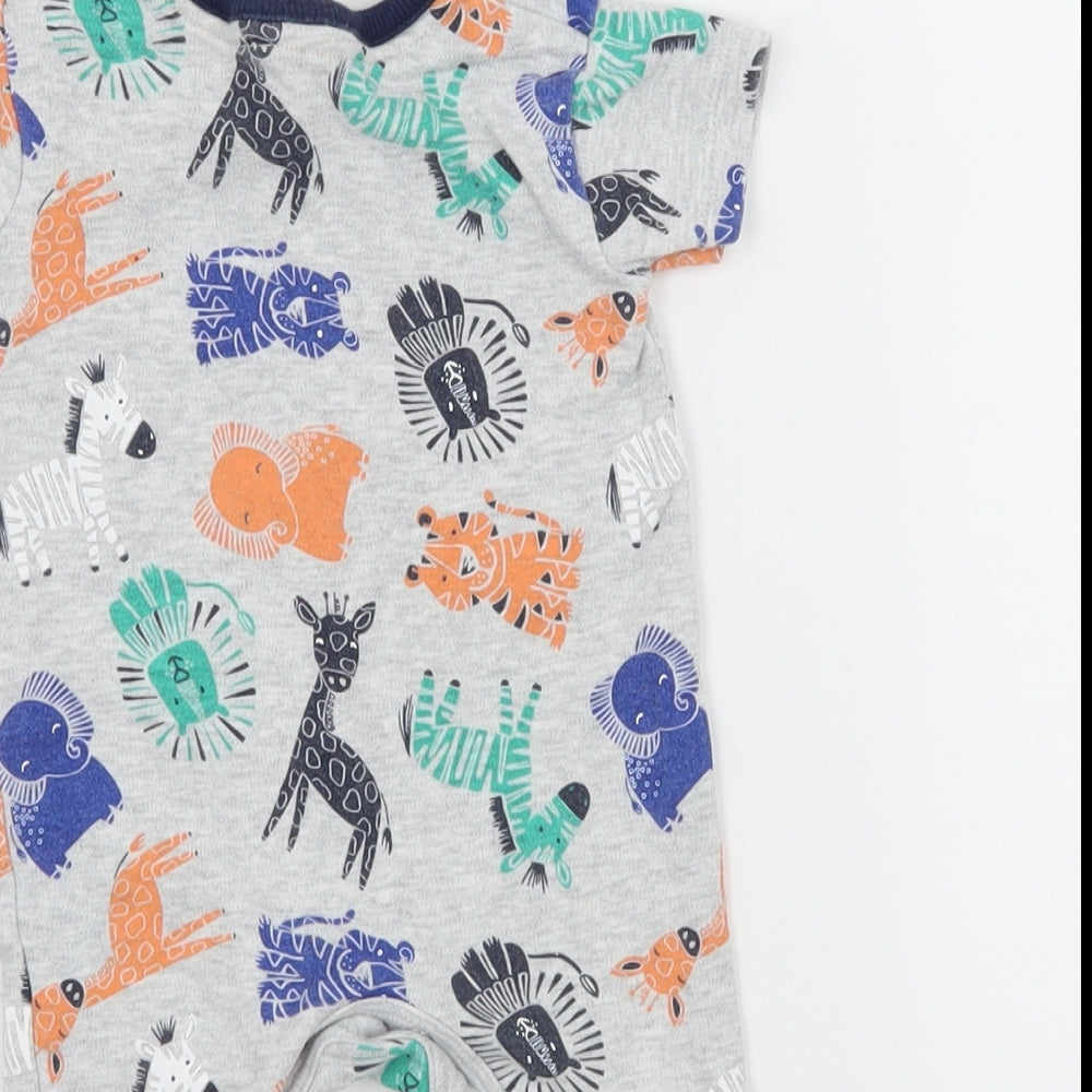 George Boys Grey Geometric Jersey Babygrow One-Piece Size Newborn  - Zoo Animals