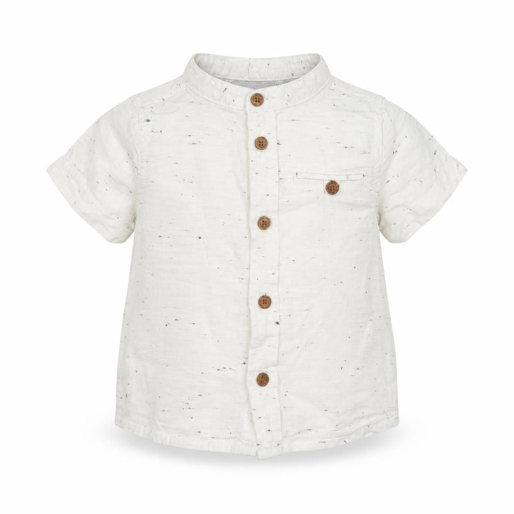 Front view of Primark boys’ white basic button-up, size 3-6, months