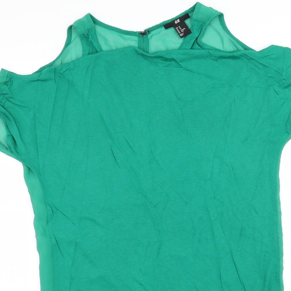 Womens UK Size XS H&M Green Basic T-Shirt
