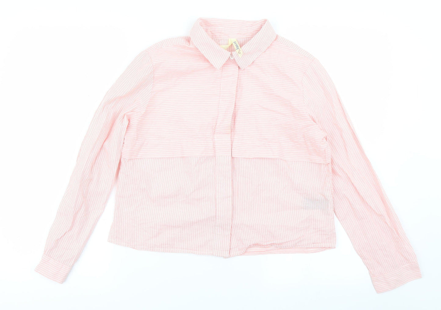 girl krazy Womens Pink Striped  Cropped Button-Up Size S