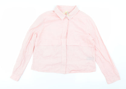 girl krazy Womens Pink Striped  Cropped Button-Up Size S