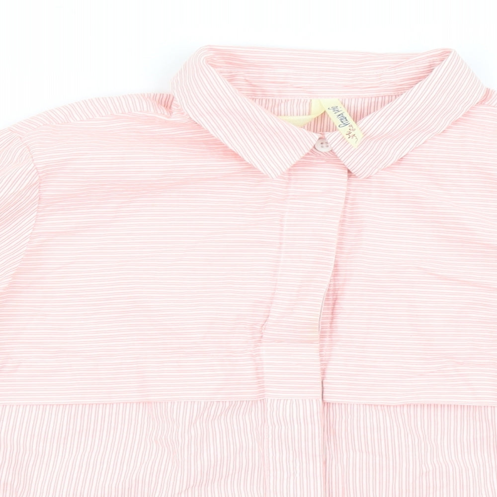 girl krazy Womens Pink Striped  Cropped Button-Up Size S