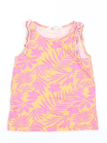 H&M Girls Orange Floral  Basic Tank Size 7-8 Years