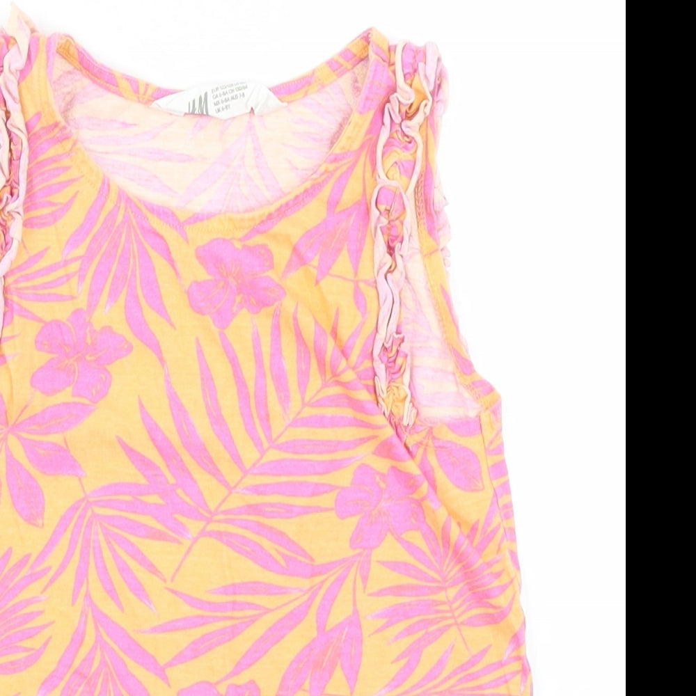 H&M Girls Orange Floral  Basic Tank Size 7-8 Years