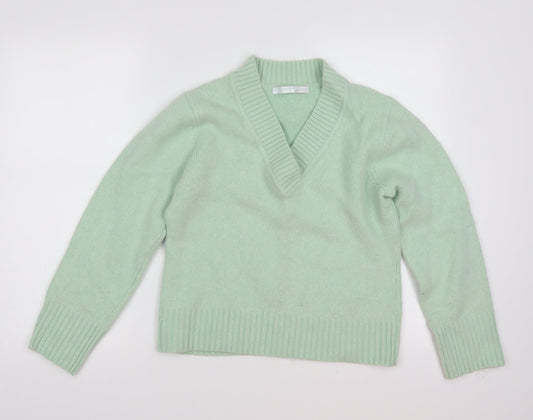 Front view of AMARANTO women’s green jumper, size UK 16